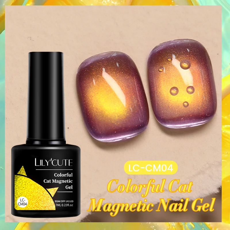LILYCUTE 7ML Double Light Cat Magnetic GEL เล็บสีม่วงทอง Glitter ประกายฤดูร้อนกึ่งถาวรเล็บเจลเล็บ