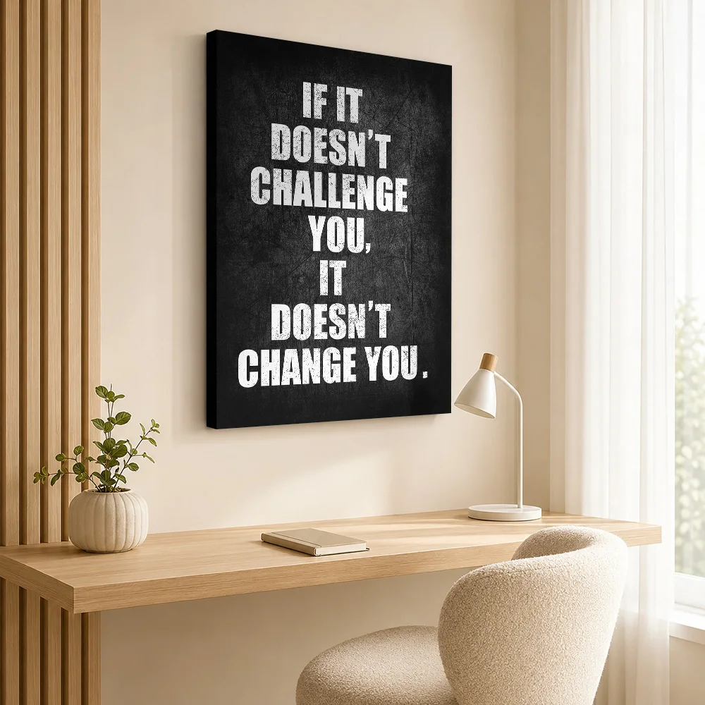 Challenge Changes You Quote Wood Framed Canvas Print Personalized Photo Typographic Design Wall Art For Study Room Birthday Gift