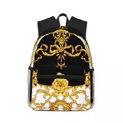 Golden Baroque Background Casual Daypack Travel School Bag with Pockets for Women College