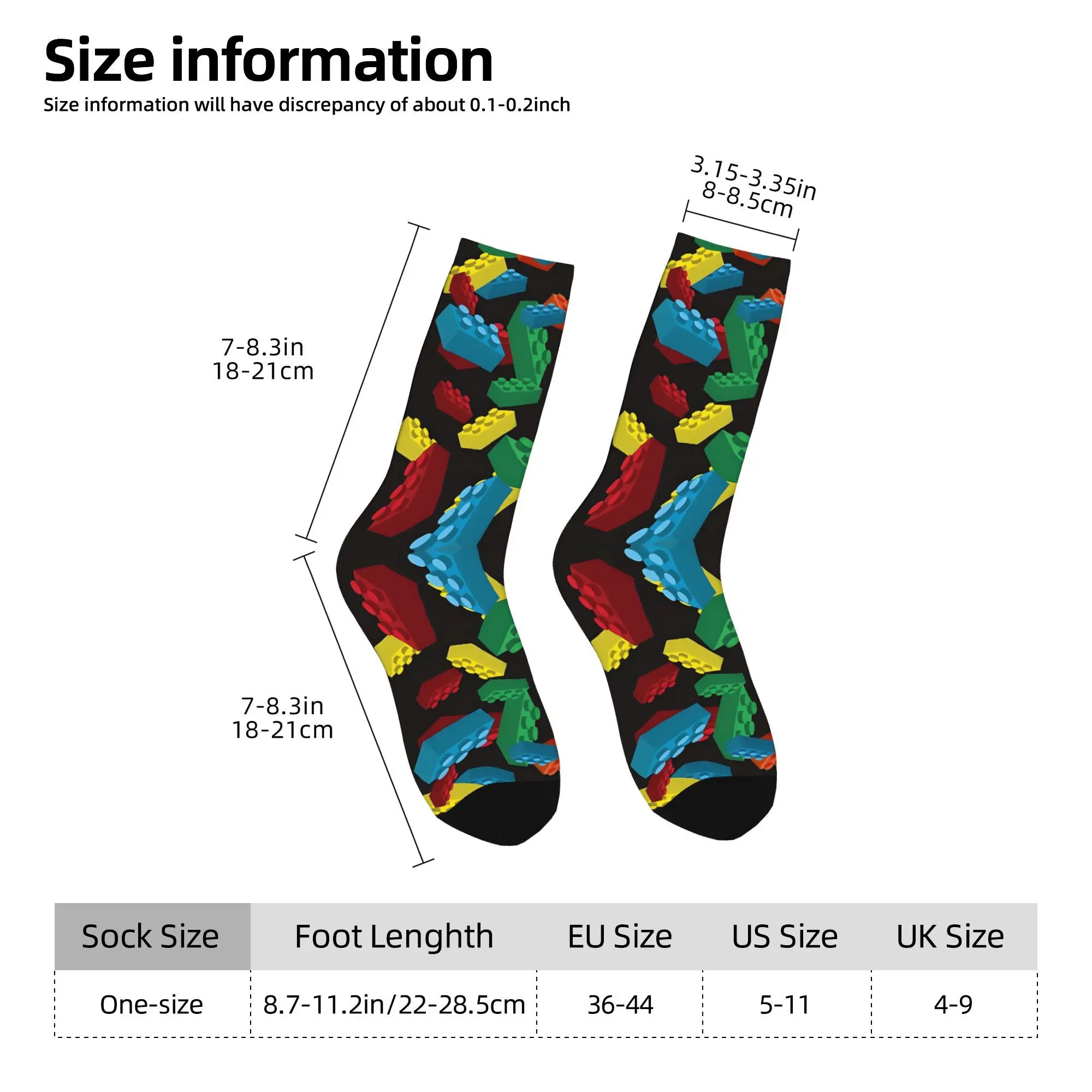 1pc Falling Legos Printed Men's Socks  Novelty Hip Hop Harajuku Pattern Crew Sock Casual Gift