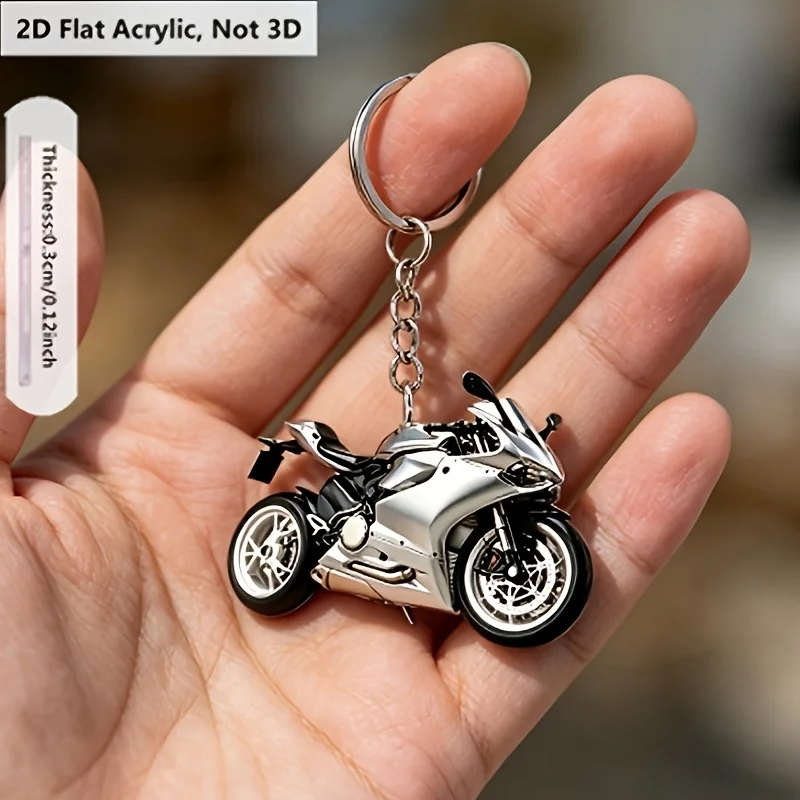 2D Flat Acrylic Motorcycle Design Keychain, Decorative Car Key Ring Accessory, Gift for Motorcycle Lovers