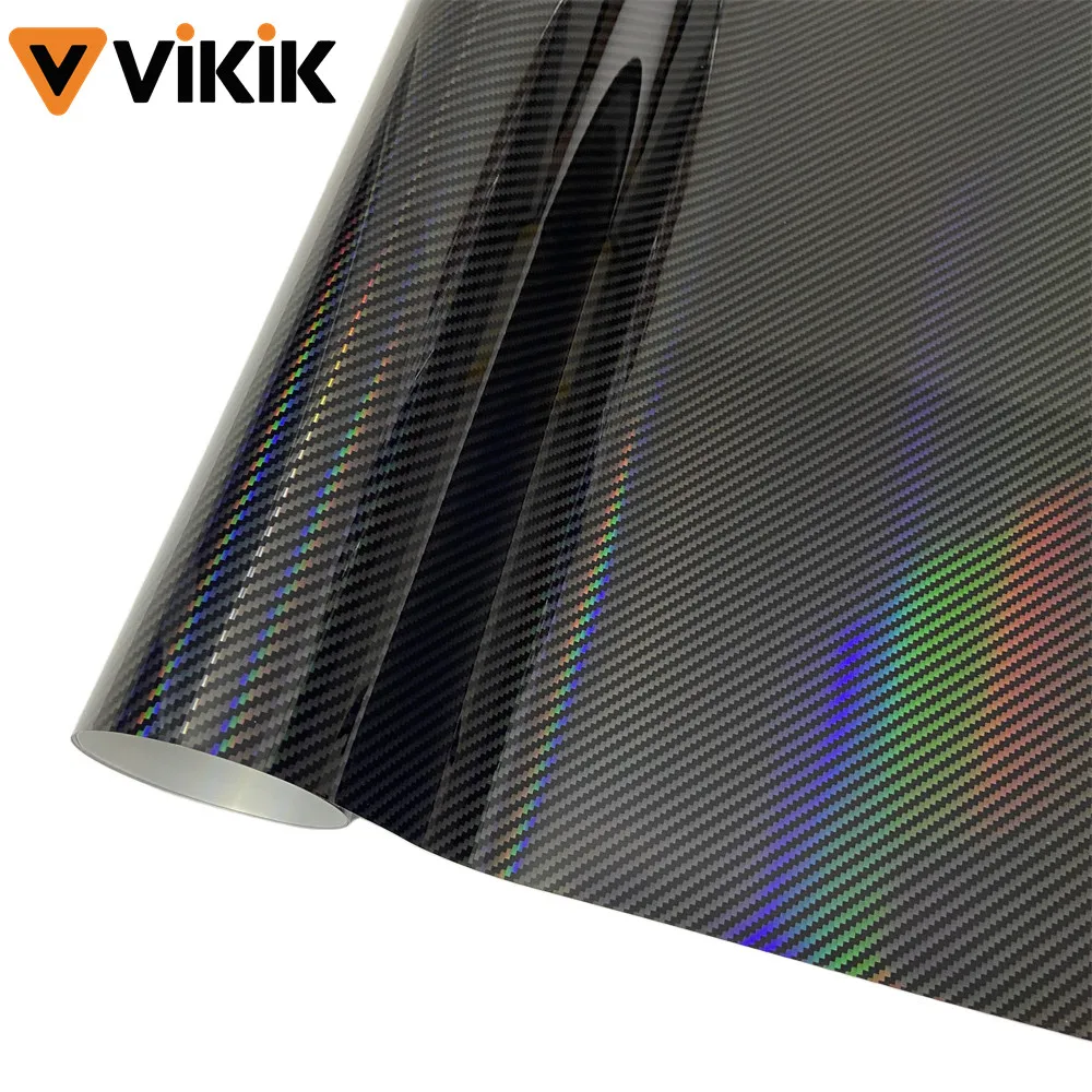 

Laser Rainbow Carbon Fiber Sticker Glossy Black Car Vinyl Wrap Bubble Free Holographic 3D Carbon Car Accessories