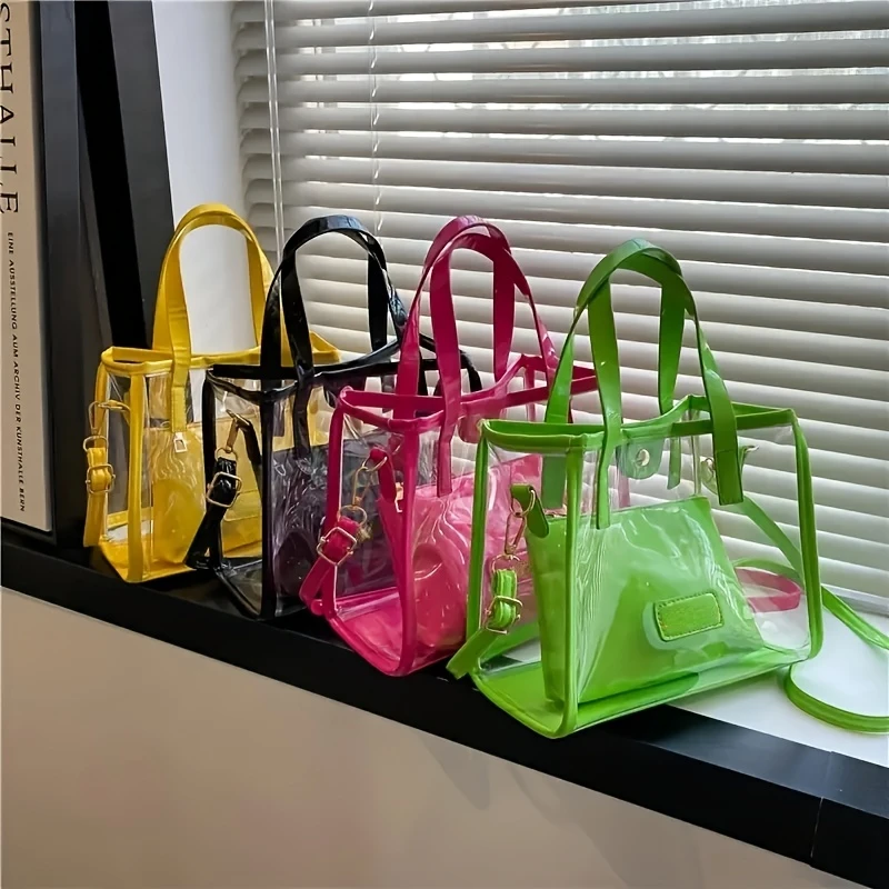 

Shoulder Bag With Inner Pouch Clutch Bag, Waterproof Beach Crossbody Bag, PVC Candy Color Tote Bag, Portable Shoulder Bag, Ideal