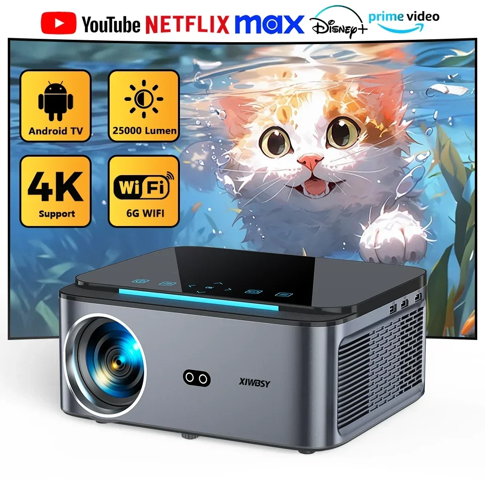 

XIWBSY 4K 25000Lumens LED Projector 800ANSI WiFi6 Bluetooth Android Projector Auto Focus/Keystone Home Theater Proyector Global