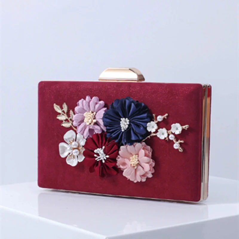 

Lady Retro Nigh Club Case Dinner Clutch Banguet Evening Luxury Bags With Flowers Wine White Pink Purse For Wedding Party Newest