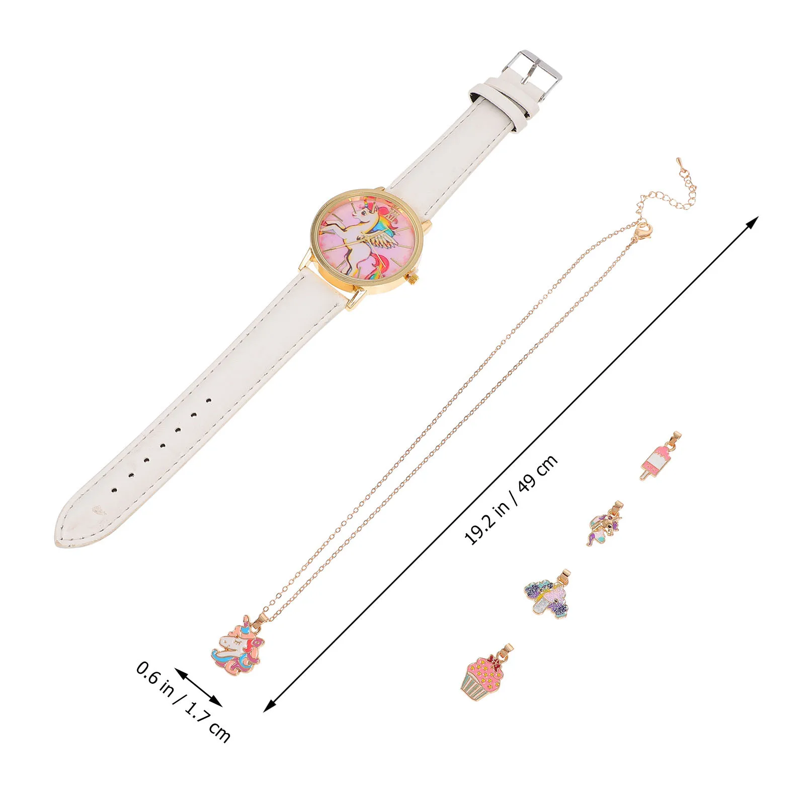 1Set Cartoon Unicorn Watch for Quartz Watch with Necklace Stylish Fashion Wristwatch Comfortable Adjustable Strap