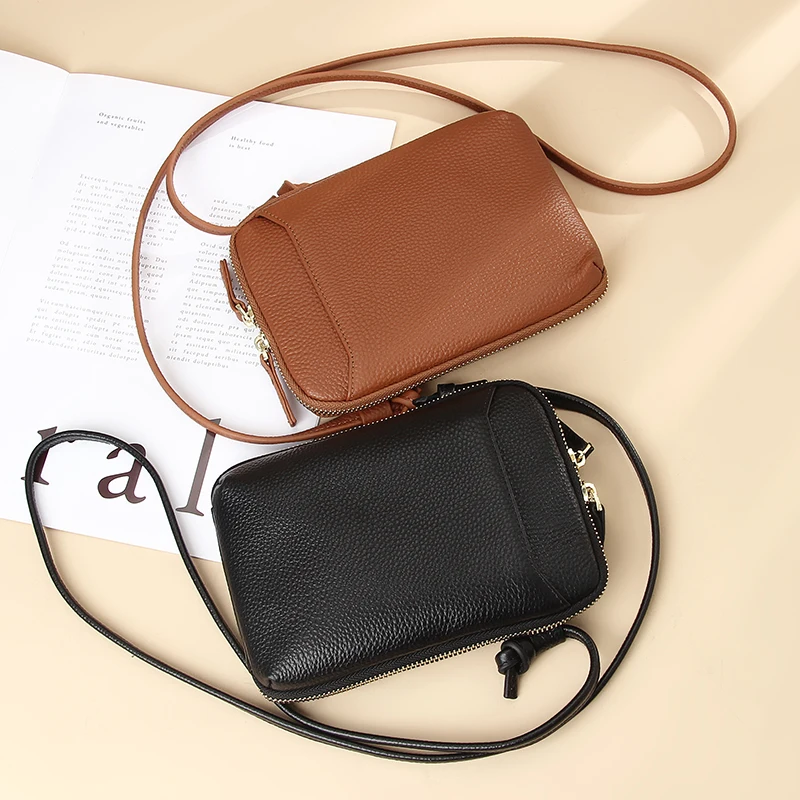 Genuine Leather Real Cowhide Women\'s Versatile Fashion Phone Bag Women Messenger Bag Small Shoulder Bag Crossbody Bags for Women