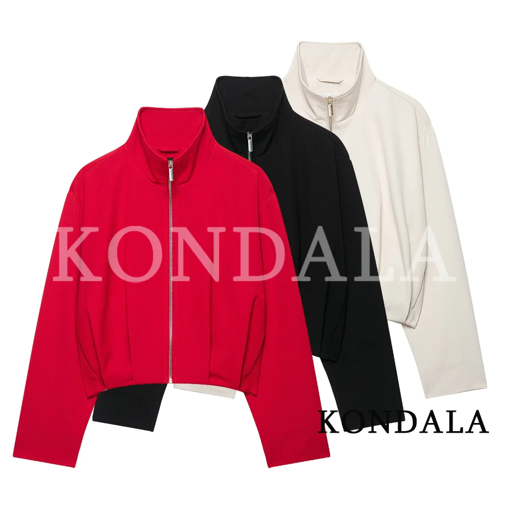KONDALA Damen Trendige Lässige Stehkragen-Jacke Minimalistische Pendler-Jacke mit Plissiertem Saum und Reißverschluss 2026 Herbst Vielseitige Jacken – Detail 2