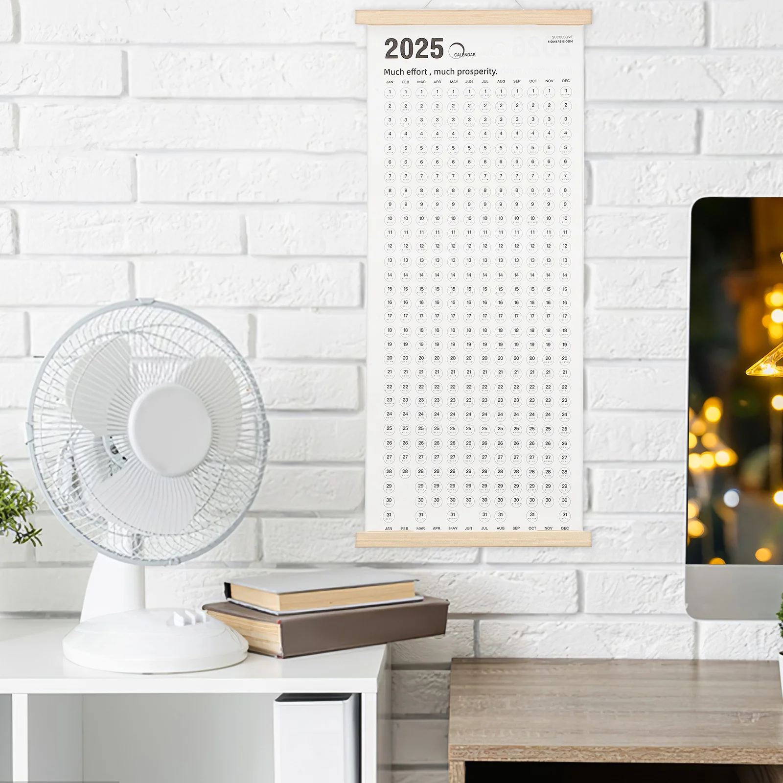 

Wall Calendar 2025-2026 Sturdy Wood Frame Annual Calendar with Clear Dates Minimalist Wall Hanging Schedule for Family Office