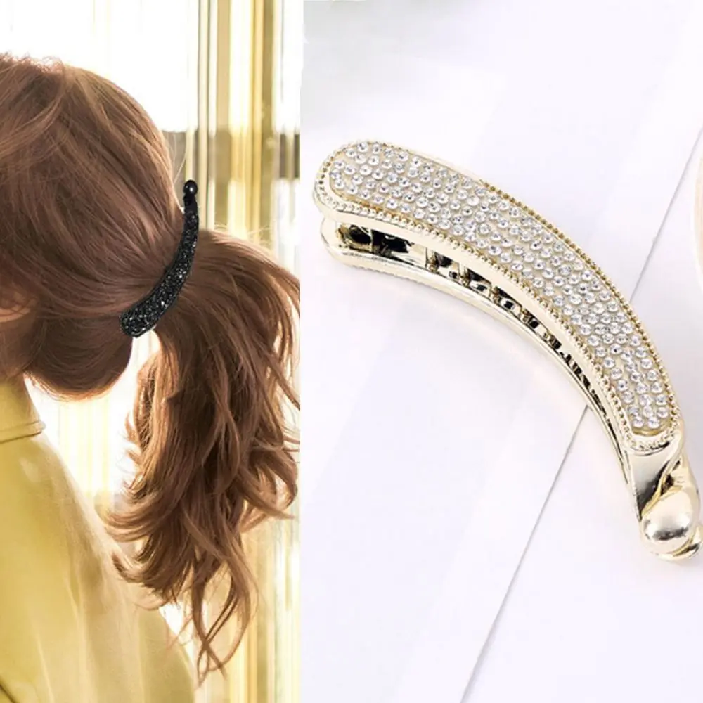 Simple Korea Banana Classic Crystal Rhinestone Girls Barrette Hairpin Hair Accessories Hair Clip Claw