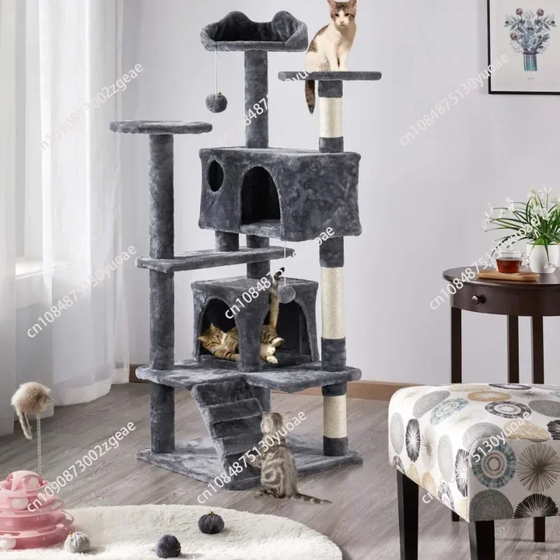 Cat Tree with Hammock and Scratching Post Tower, Dark Gray House, Cat Toys Tower