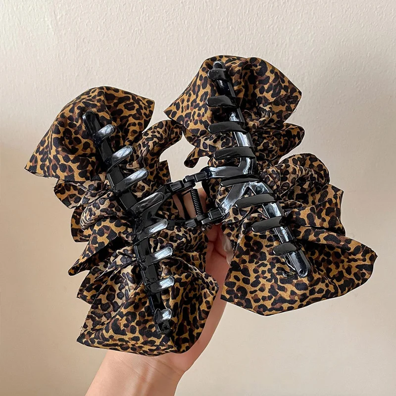 الرجعية النسيج ليوبارد فقاعة مشبك شعر للمرأة أنيقة القرش كليب فتاة الموضة دبوس الشعر مشبك الشعر إكسسوارات الشعر #2