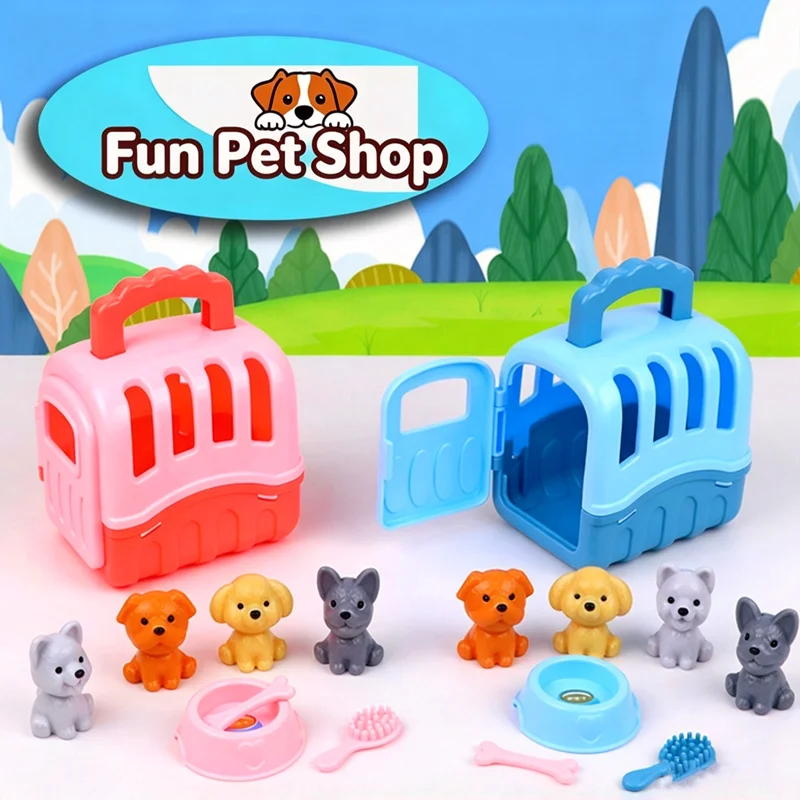 Playing house toys, cats, dogs, pet cages, mini animals, children's boys and girls, universal interactive toy gifts