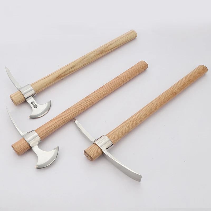 18/19/21.5cm Stainless Steel Pickaxe with Wooden Handle Double Headed Handheld Pickaxe For Loosening Soil Digging Garden Tool