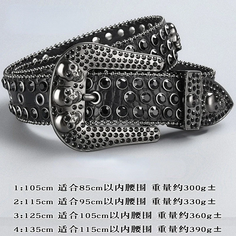 Trendy Donkere Schedel Strass Ingelegde Riem Unisex Geavanceerde Diamant Punk Pin Gesp Kleding Accessoires Luxe Designer Bb Riem