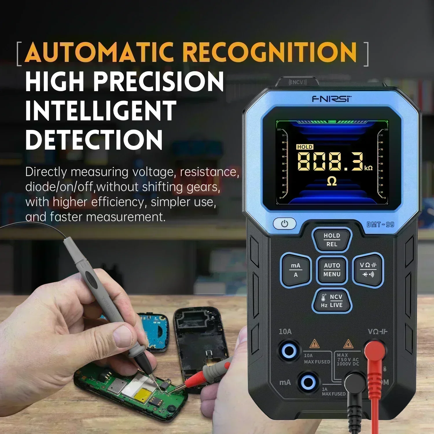 FNIRSI-Multímetro Profissional de Display Digital, Multímetro DMT99, 10000 Contagens, True RMS, Testador Automático AC DC, Voltímetro Inteligente, Amperímetro