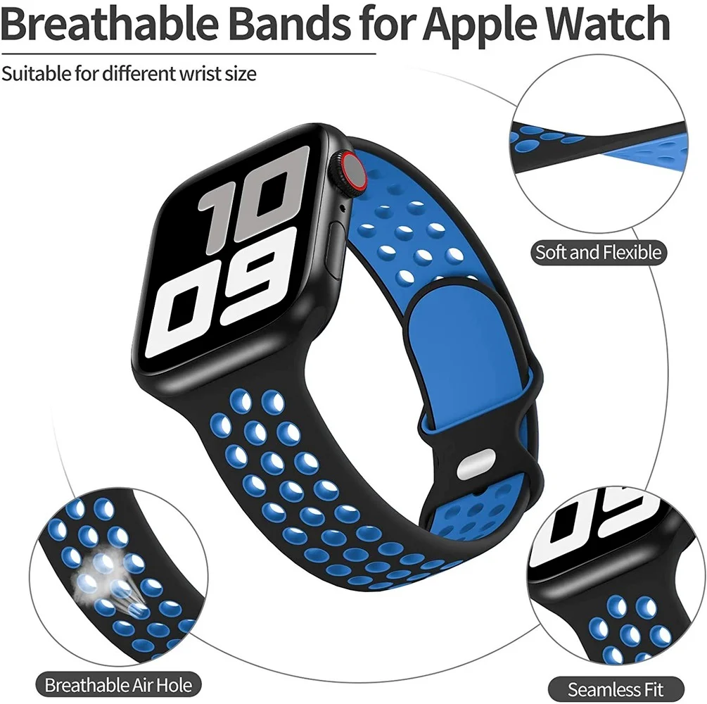 Silicone Strap For Apple Watch Band 44mm 40mm 42mm 38mm 44 mm watchband Breathable bracelet Apple watch 6 Strap iWatch 7 5 4 se