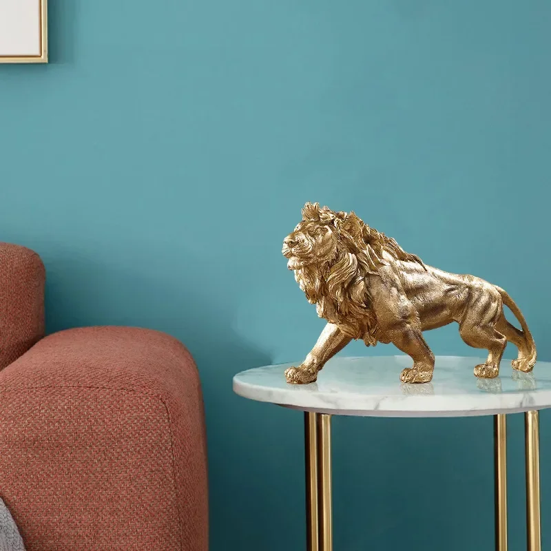 Adorno de resina del rey león dorado, estatua de Animal de escritorio para el hogar y la Oficina, accesorios de decoración para sala de estar