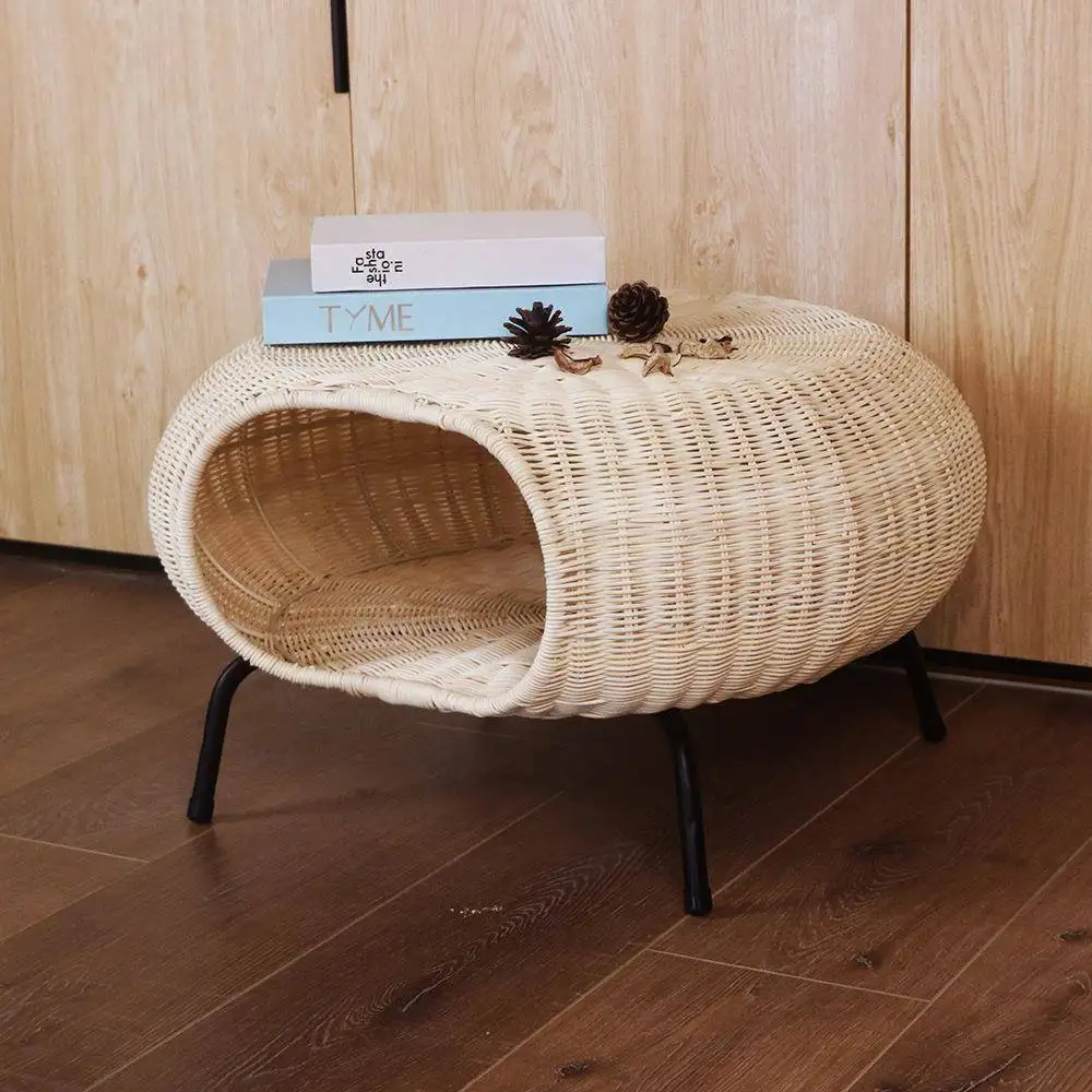 Nordic courtyard balcony living room rattan chair casual round small tea table handmade rattan coffee table storage basket