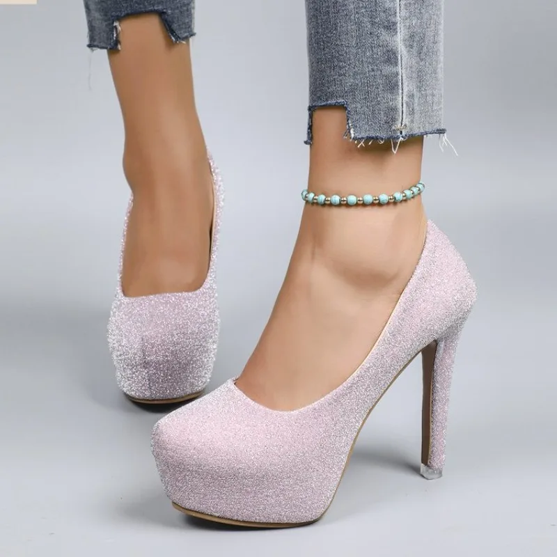 Damen Pumps Stiletto Sexy High Heels Übergrößen Damen 2026 Neue Sommer Plateau Casual Pumps Luxus Hochzeitsschuhe
