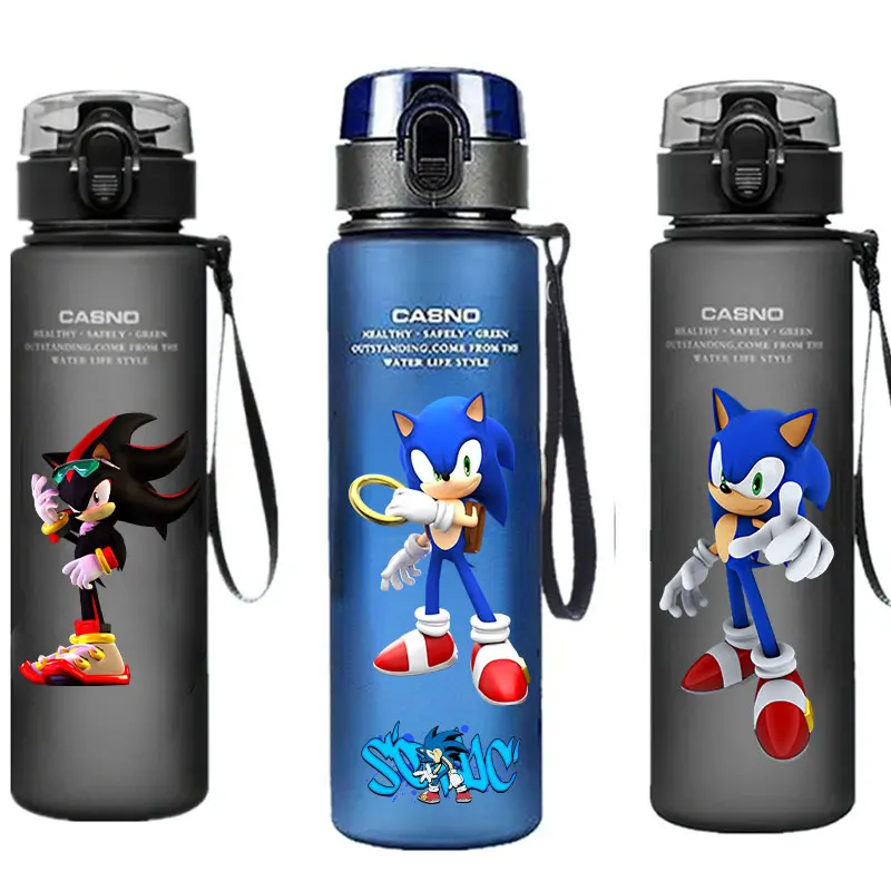 560ML Sonic The Hedgehog Water Bottle Drinking Children Portable Black Blue Red Green Water Bottles Plastic Large Capacity