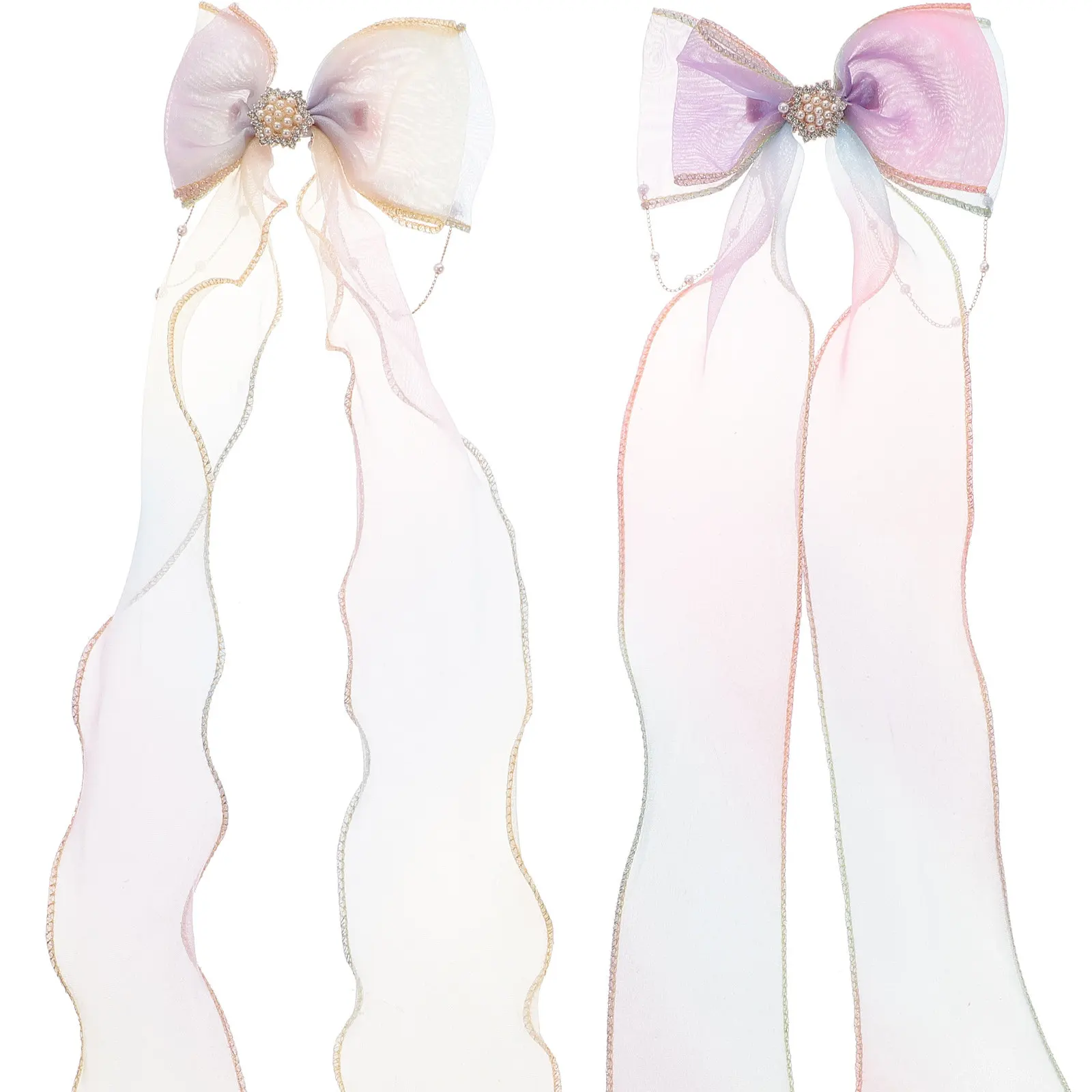 

2 шт. Премиальные тканевые заколки для волос для женщин, заколки-бантики с длинной элегантной лентой, идеально подходят для вечеринок, свадеб и повседневного использования