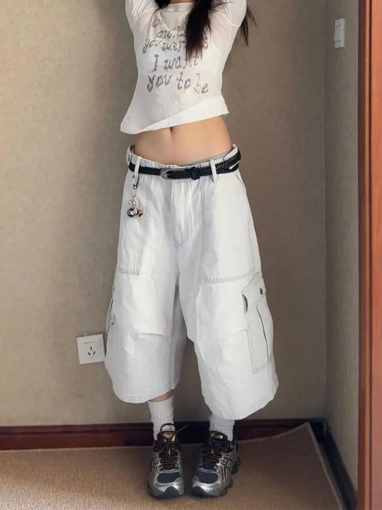 

American Sle Multi-ket Workwear Seven-Foot Denim Orts Women Mid-Length New Design Casual Loose Pants Trendy Summer