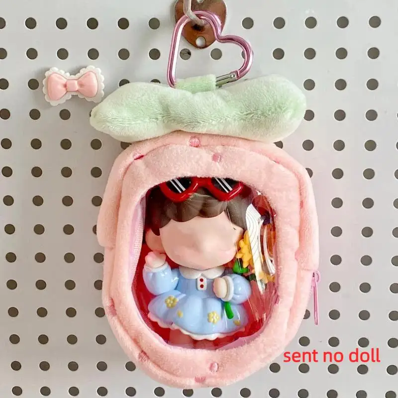 Niedliche Cartoon-Erdbeer-Plüsch-Transparente Puppentasche, Tragbarer Taschenanhänger für Frauen und Mädchen, Geschenk – Detail 5