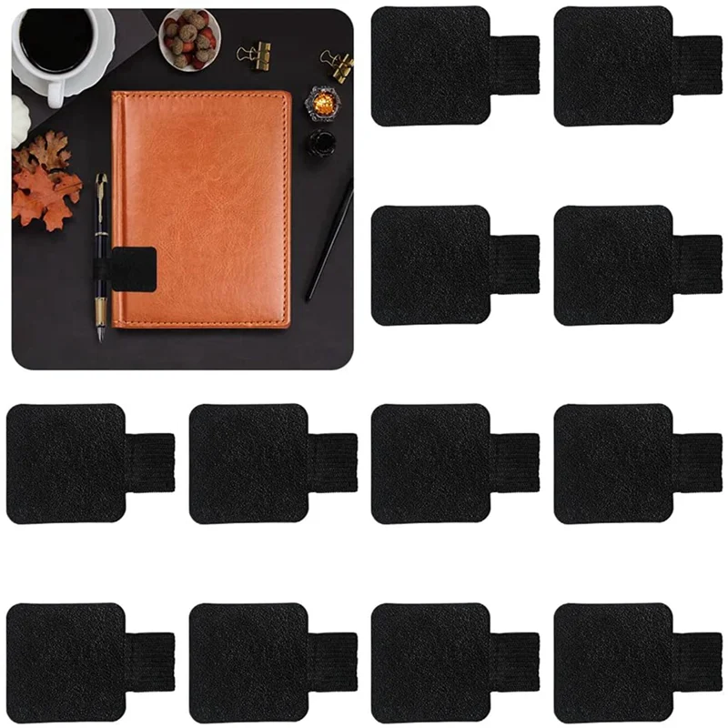 QWE-48 Pcs Black Self-Adhesive Pen Holder With Elastic Band Loop Artificial Leather Pencil Stylus Loop Holder