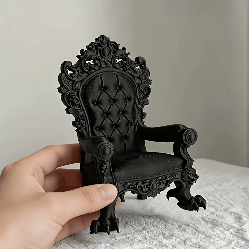 1-Piece Luxury Throne Model – Gothic Style – Dark Brown/Black with Gold Accents – Stable Base – Suitable for Desktop, Game Room, Office, Cinema Decoration – Medieval King/Queen Seat – Collectible Doll Display Stand – Home Decor Highlight Item