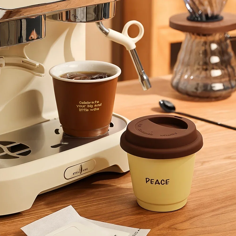 シリコン蓋付きセラミックコーヒーカップ,クリエイティブな直接飲用,高品質,ポータブルティーカップ,屋外,250ml