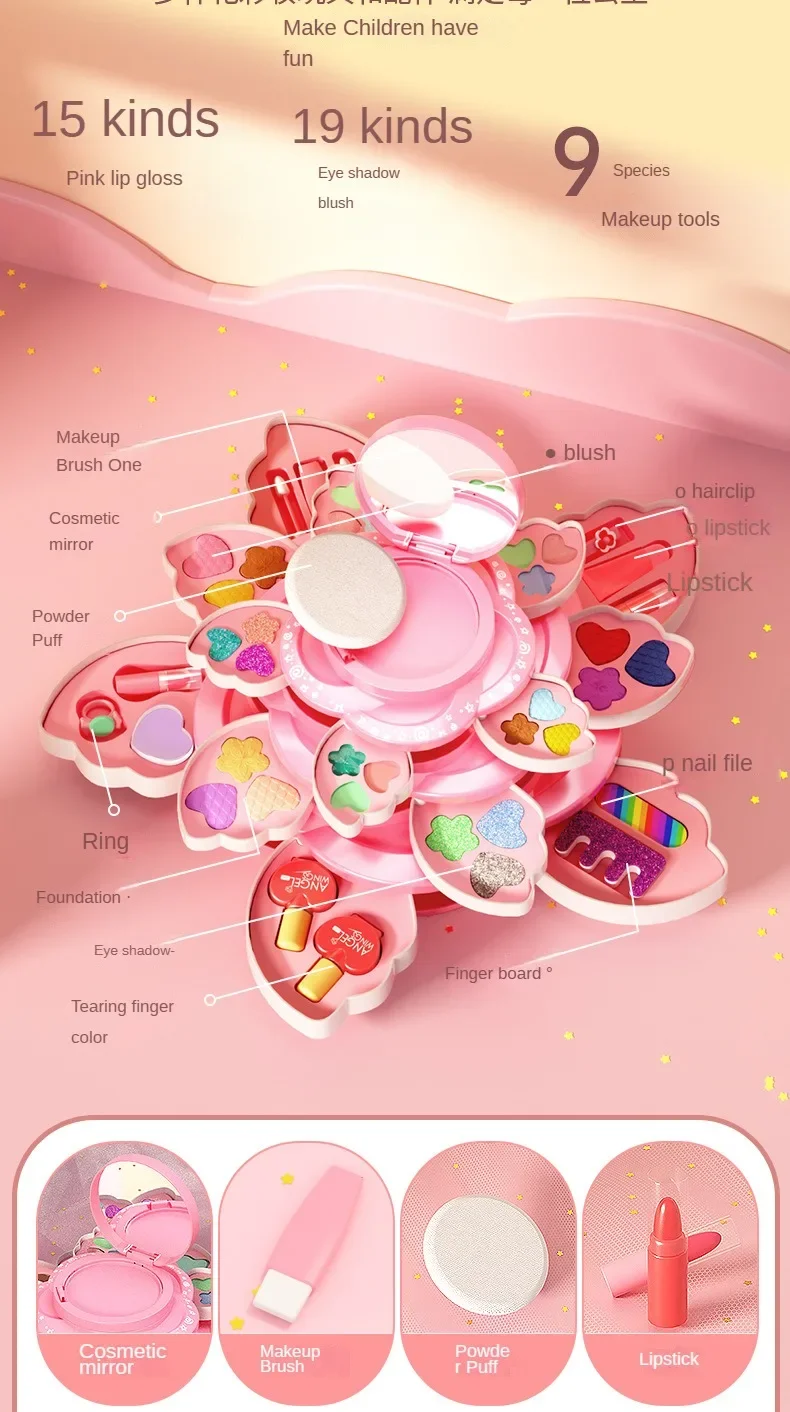 Make-up-Box mit Drehöffnung, Kosmetikspielzeug für kleine Mädchen, Prinzessinnen-Make-up-Set zur Förderung von Kreativität und Fantasie – Detail 6