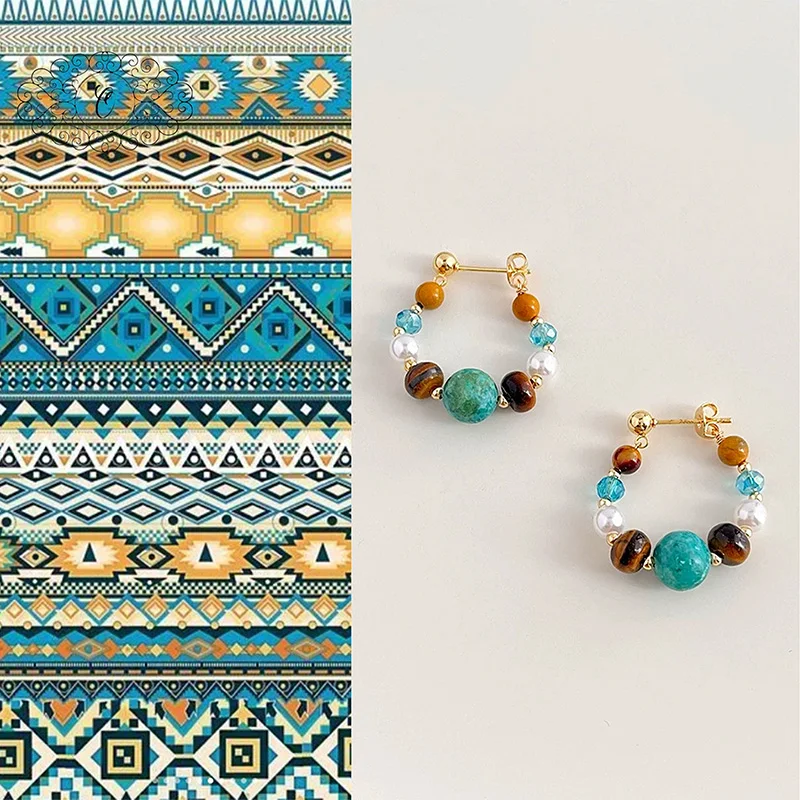 

Artistic Mix Gemstone Earrings, Turquoise & Tiger's Eye with Pearl Accent, Bohemian Elegant Jewelry for Women