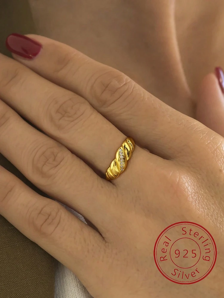 

Персонализированное креативное кольцо с круассаном из стерлингового серебра 925 пробы для женщин, свадебная вечеринка, повседневная жизнь, роскошные ювелирные изделия высокого качества