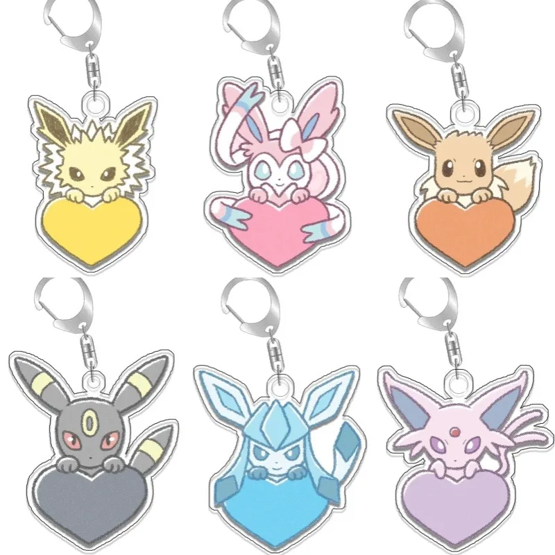 Portachiavi Acrilico con Eevee ed evoluzioni su cuore