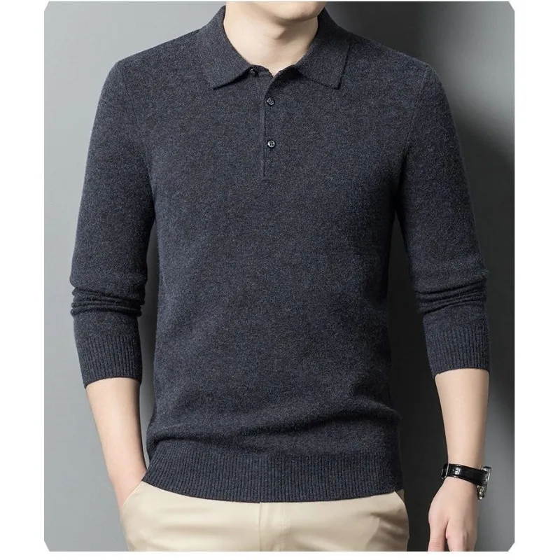 Immagine 6: Maglione da uomo con colletto a polo, ideale per la primavera e l’autunno, leggero, caldo e dal design semplice.