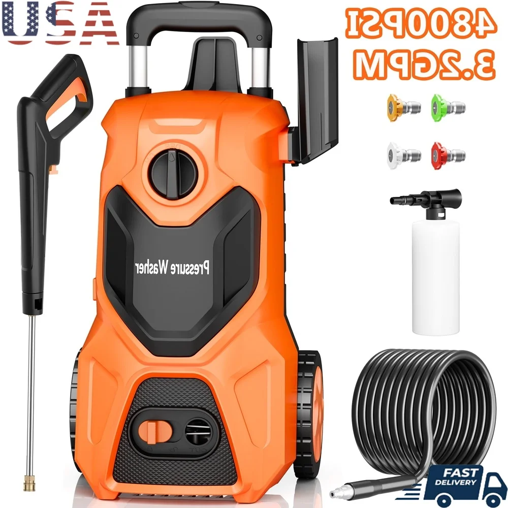 

4800 PSI Electric Pressure Washer 3.2 GPM Foam Cannon 4 Quick Connect Nozzles Heavy Duty Cleaning Tool Home Patio Vehicle