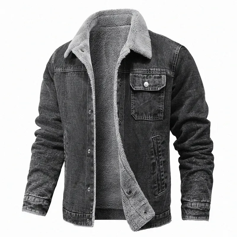 Winter Men's Jacket Lapel Lamb Hair Thickened Denim Jacket High-quality Casual Tight Warm Cotton Padded Coats Down Clothing