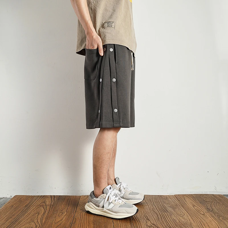 Summer new breasted shorts Men's summer short shorts High street trend loose casual quarter pants medium pants