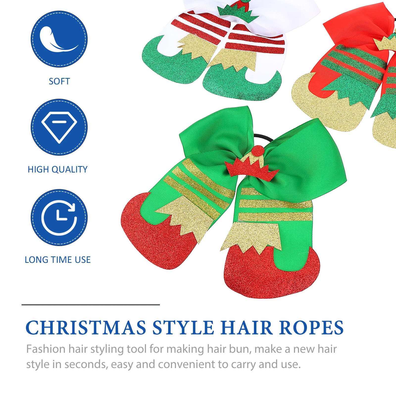 

3 шт., рождественские резинки для волос, держатели для хвоста с бантом для детей, эластичные ленты для волос для девочек, яркий цвет, держатель для хвоста