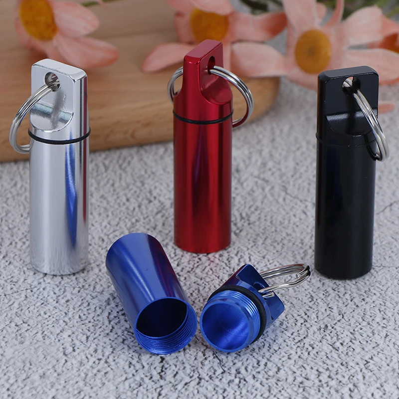 Metal Keychain Aluminum Pill Box Case Bottle Cache Drug Holder Container Waterproof Medicine Pill Cases Box Health Care