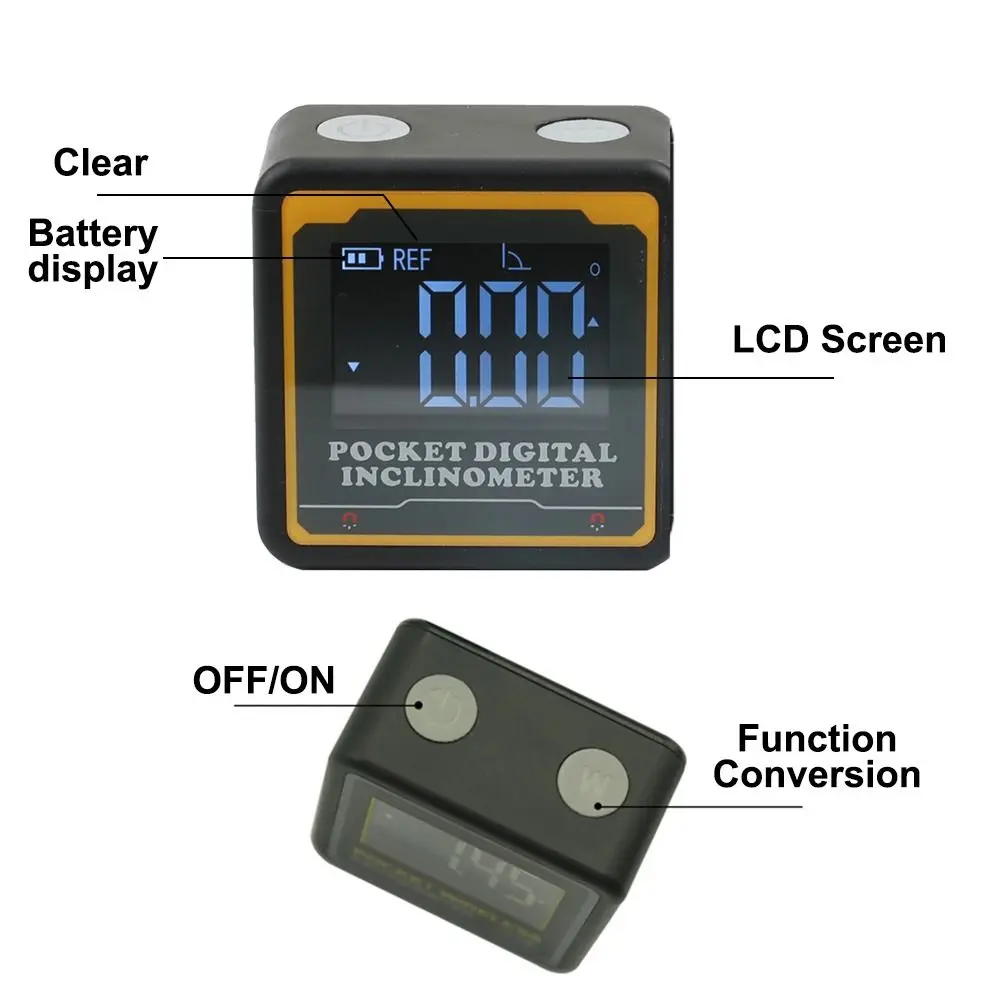 Alat Ukur Sudut Digital Saku dengan Basis Magnetik, Layar Backlight, Mini Angle Finder, Pengukuran Digital, Dapat Diisi Ulang