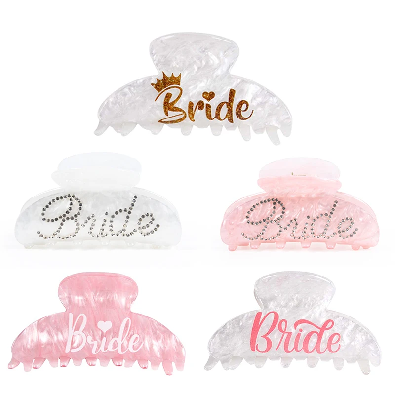 1pcs Bride Shark Clip Pink White Rhinestone Bride Hair Claw Clip Bachelorette Party Supplies Bride Gift Bridal Shower Decoration