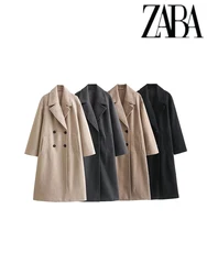 TRAF Donna Street Fashion Cappotto classico a doppio petto Colore puro Cappotto casual da pendolare Colletto a ribalta Manica lunga Cappotto da donna allentato Cappotto da donna elegante urbano Temperamento da donna