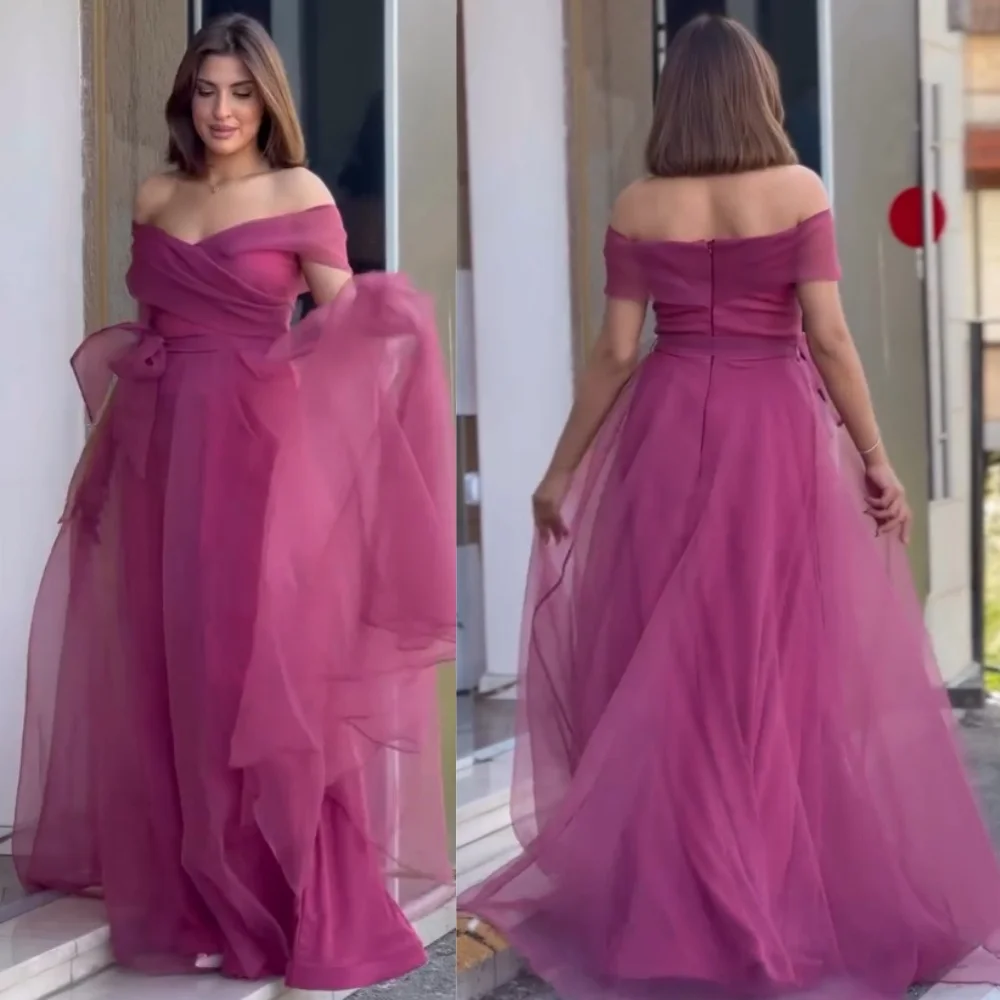 

Customized Fashion Elegant Organza Pleat A-line Off-the-shoulder Long Dresses Bespoke Occasion Intricate