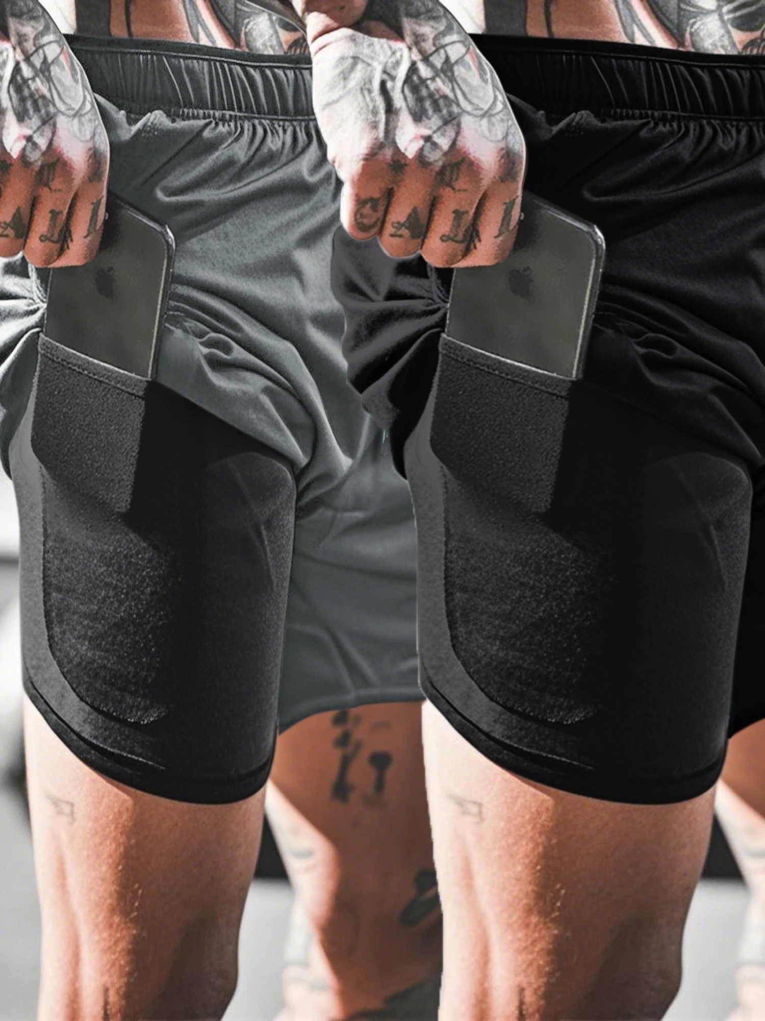 

Men's casual fitness outdoor sports double-layer shorts two-piece quick-drying breathable