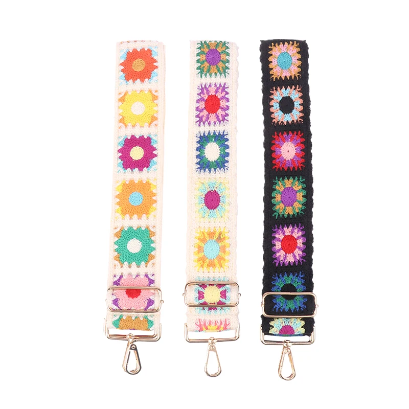 Fashion Crochet Flower Bag Strap DIY Knitted Ethnic Embroidery Purse Bag Strap Wide Adjustable Shoulder Bag Strap Accessories