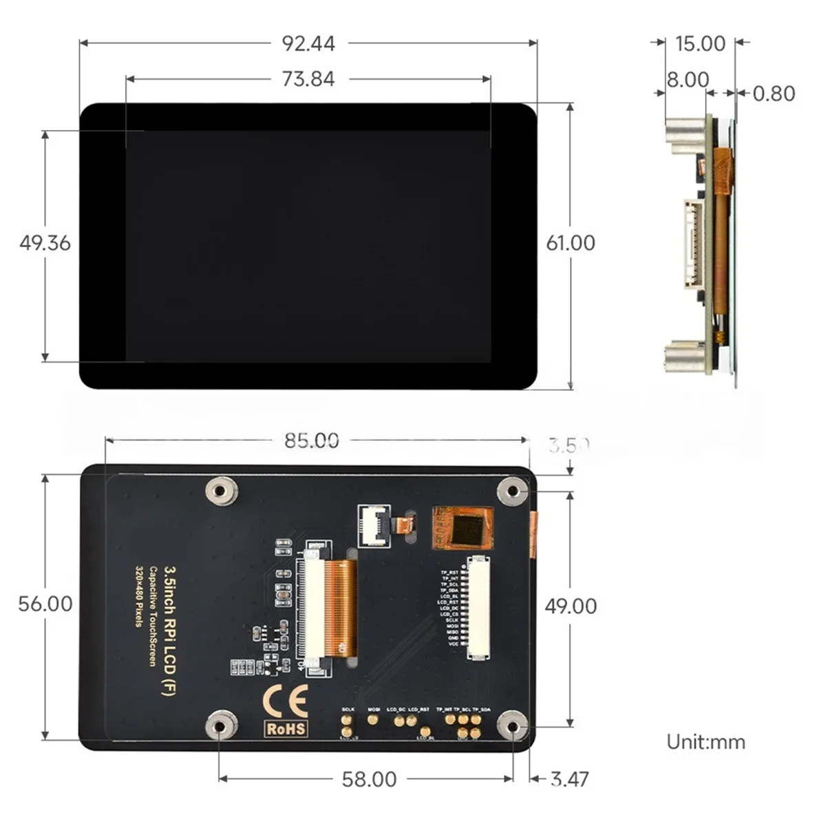 Écran tactile LCD pour Raspberry Pi, 3.5 pouces, 320x480, 60Fps, panneau IPS pour Raspberry Pi 5/Pico/Arduino/ESP32, nouveau
