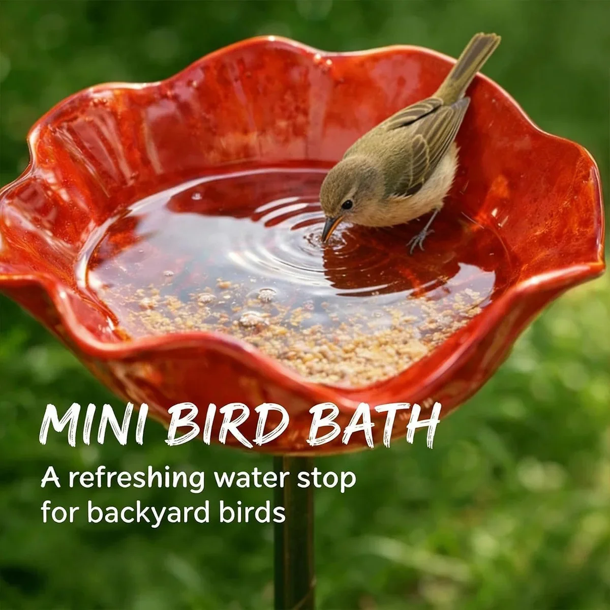 Metal Flower Garden Stake Pollinator Friendly Water Feeder Outdoor Bird Bath with Stake Bee Watering Station for Garden Bird Bat