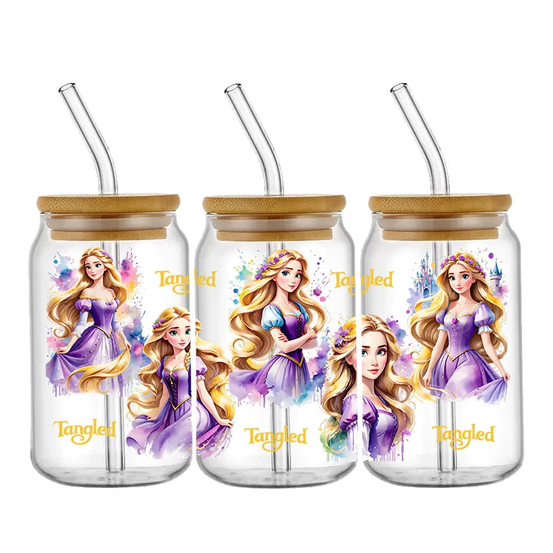 Cartoon Sticker Prinses Serie Wasbaar 16oz UV DTF Cup Wrap Transfer Stickers Aangepaste DIY Mok Decal Sticker